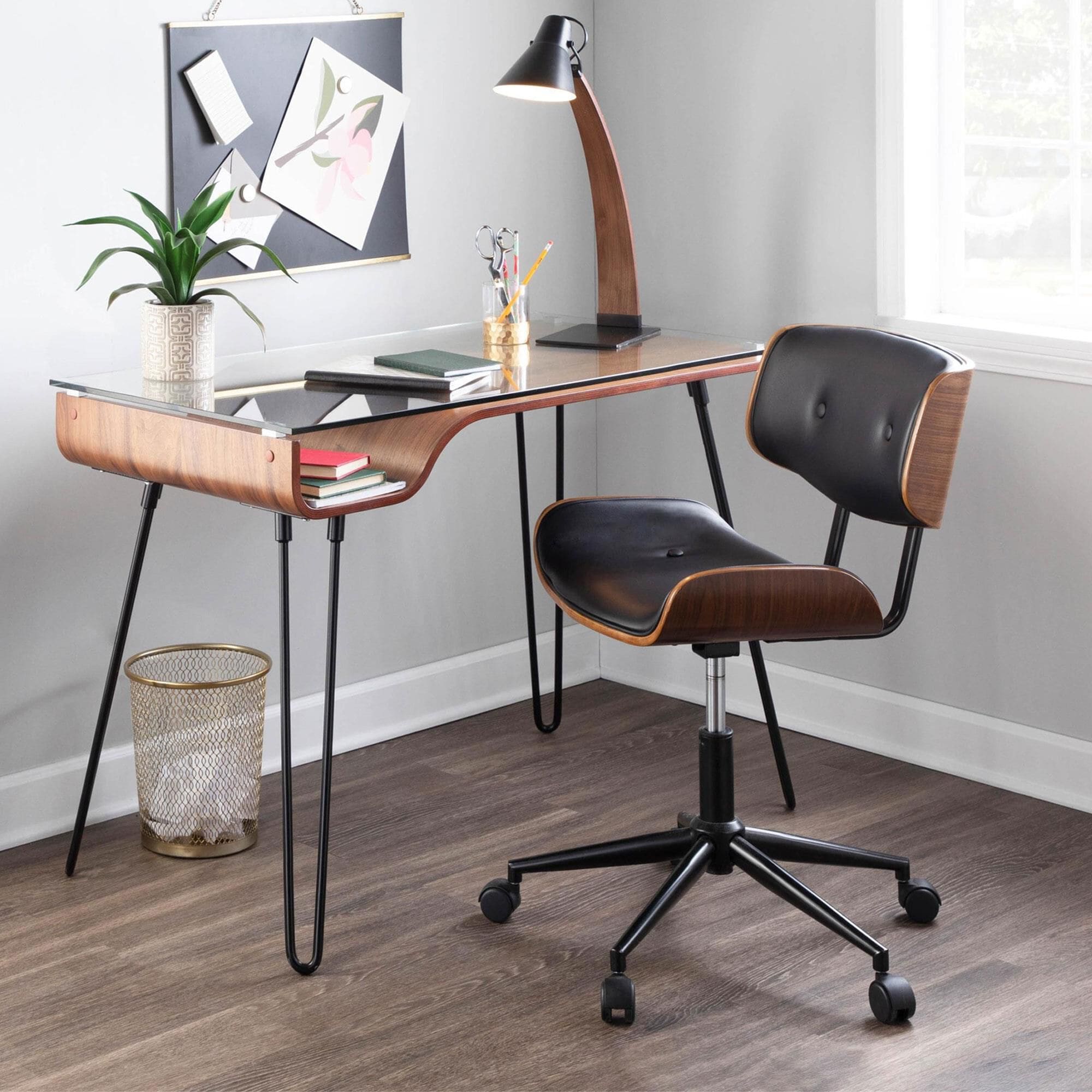 Lumisource Lombardi Desk Chair with Black Cushion in Walnut and Black