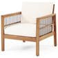 Hearth and Haven Outdoor Acacia Wood Club Chair with Beige Cushions and Slat Panel in Teak, , large