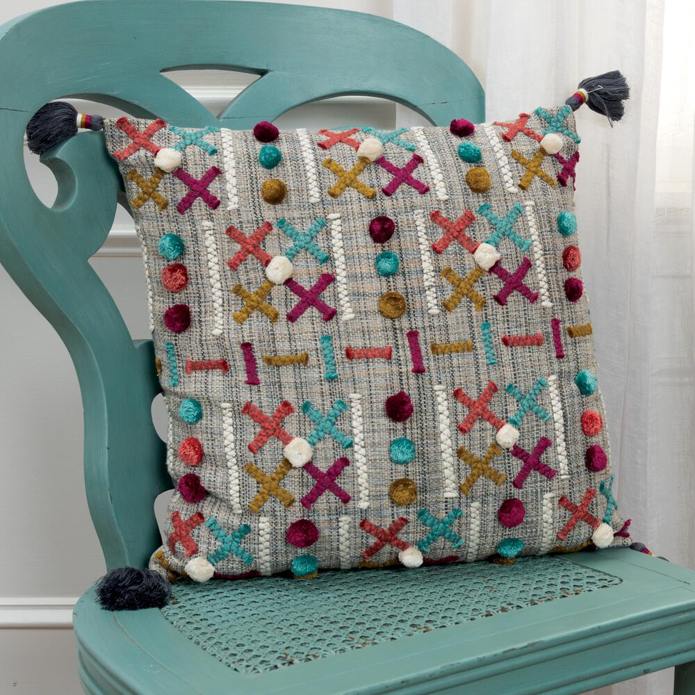 Rizzy Home Geometric 20" Poly Filled Pillow in Teal/ Magenta, , large