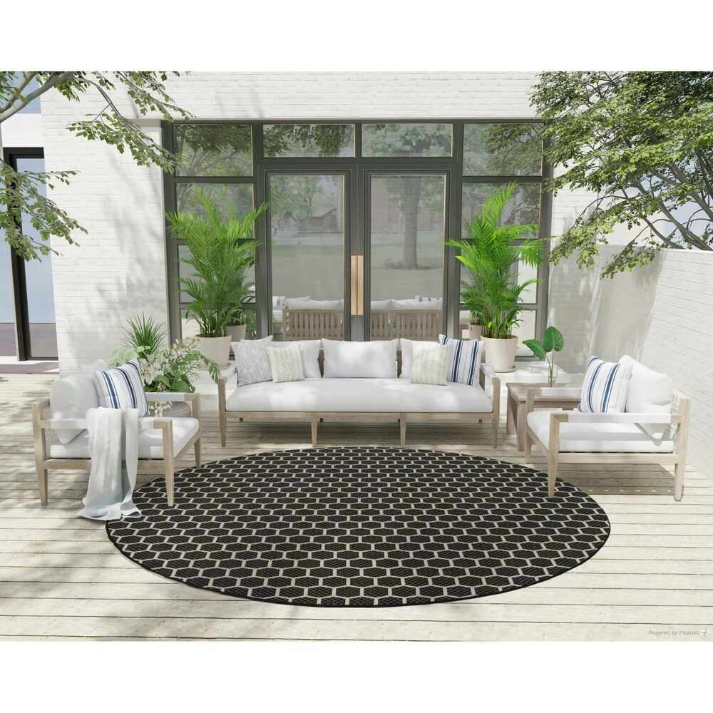 Nourison Twist Reversible 8&#39; Round Black Indoor/Outdoor Area Rug, , large