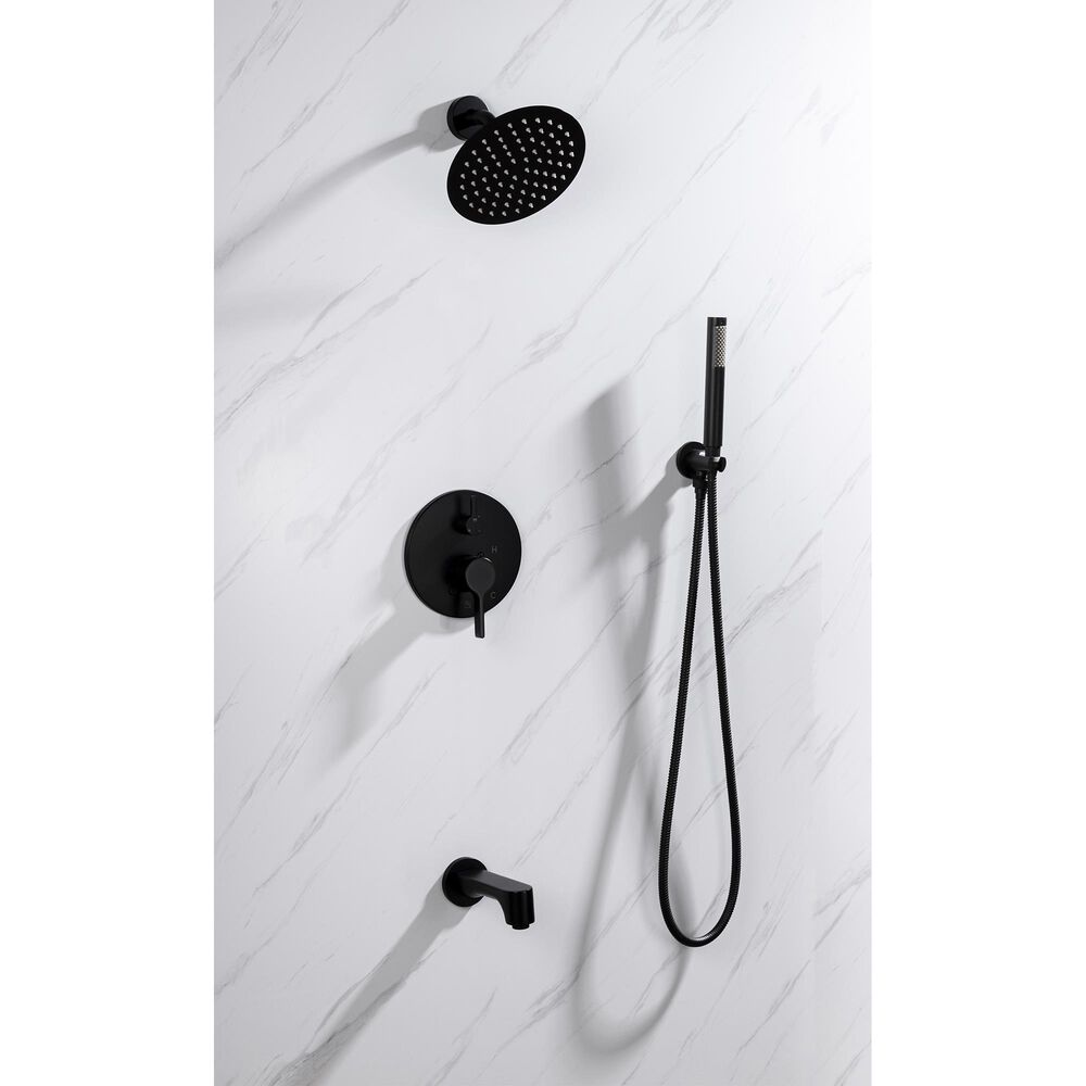 Lexora Home Salamonio 8" Round Rain Shower and Handheld in Matte Black, , large