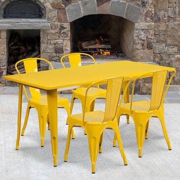 Flash Furniture 5-Piece Rectangular Metal Table Set with Stack Chair in Yellow, , large