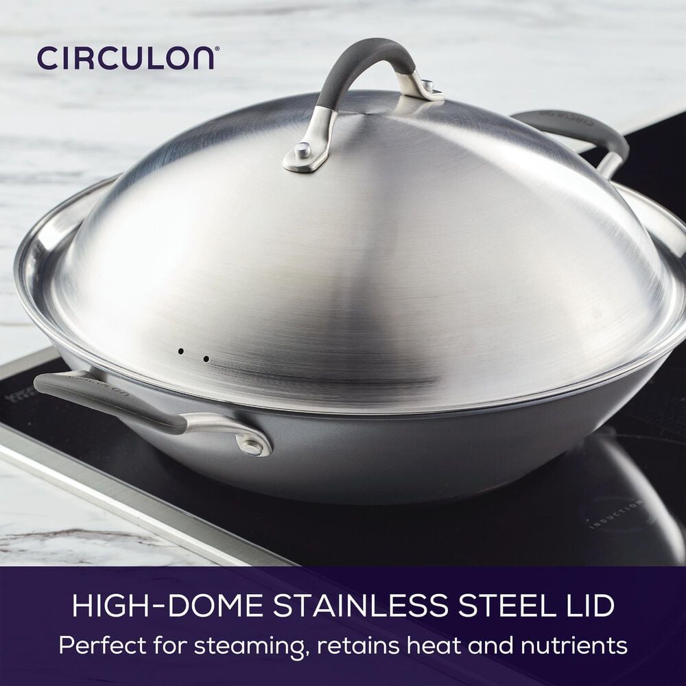 Circulon A1 Series 14&quot; ScratchDefense Nonstick Wok with Lid in Silver, , large