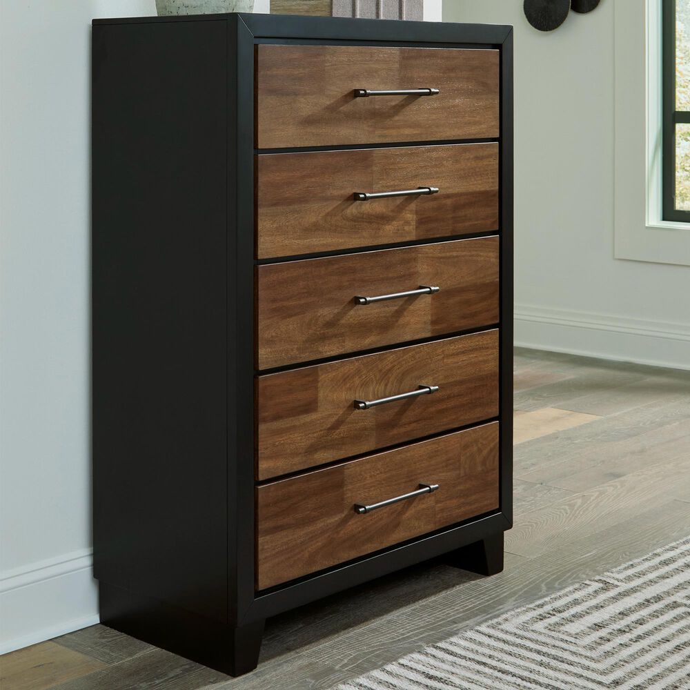 Ashley Kraeburn 5-Drawer Chest in Brown and Satin Black, , large