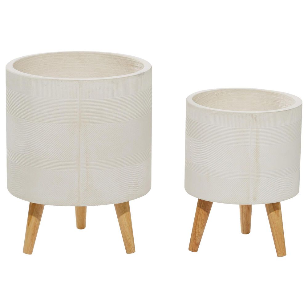 Maple and Jade Contemporary Ceramic Circular Planter White Set of 2, , large