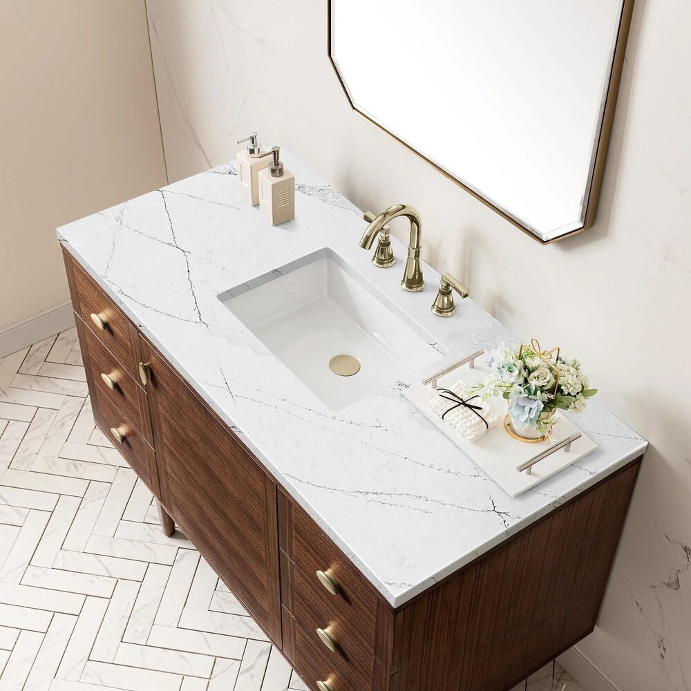 James Martin Vanities Amberly 48&quot; Single Bathroom Vanity in Walnut with 3 cm Ethereal Noctis Quartz Top and Rectangular Sink, , large