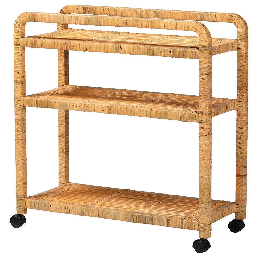 Baxton Studio Delphine Rattan Kitchen Cart in Natural Brown, , large