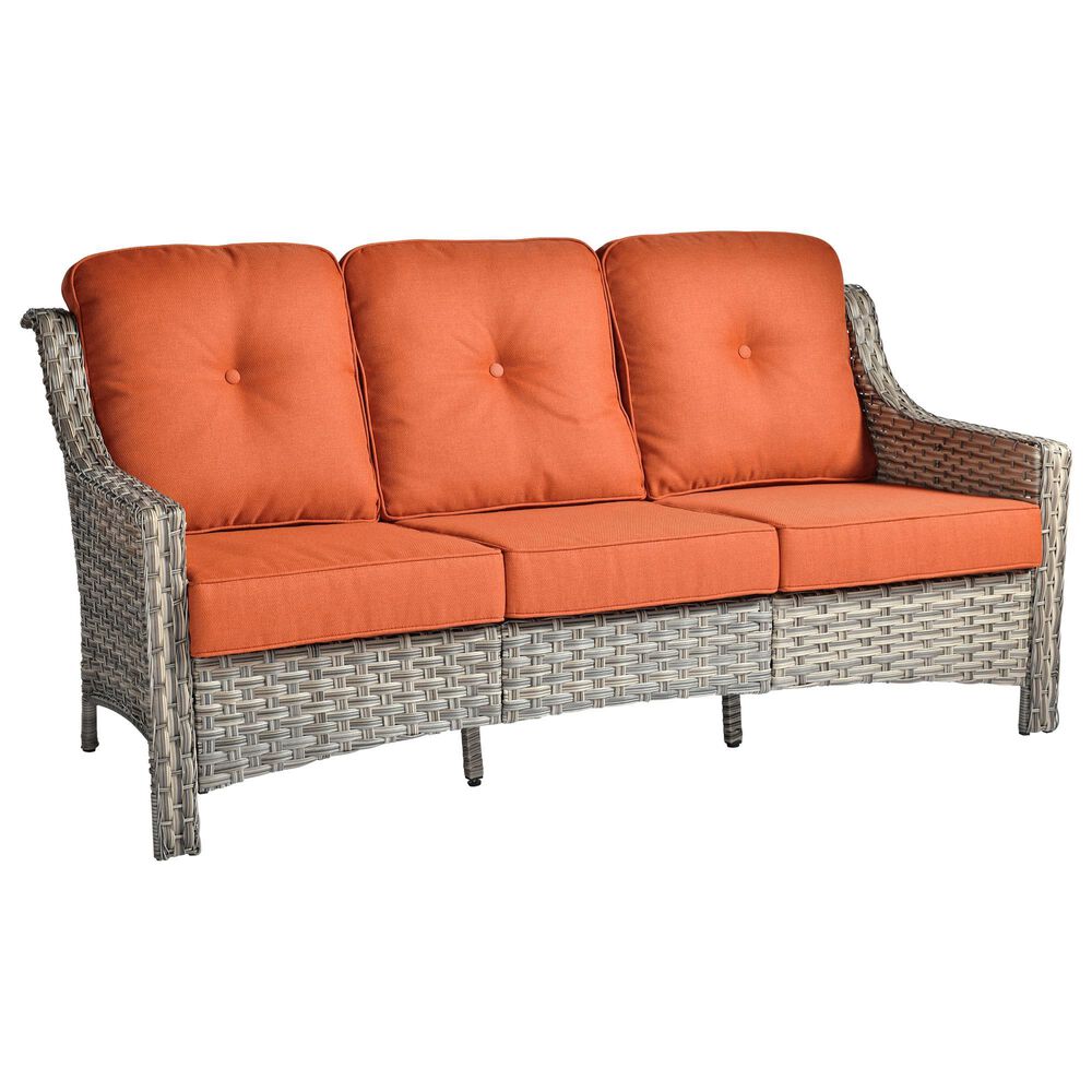 HOMLUX Outdoor Wicker Conversation Sofa in Coarse Orange, , large