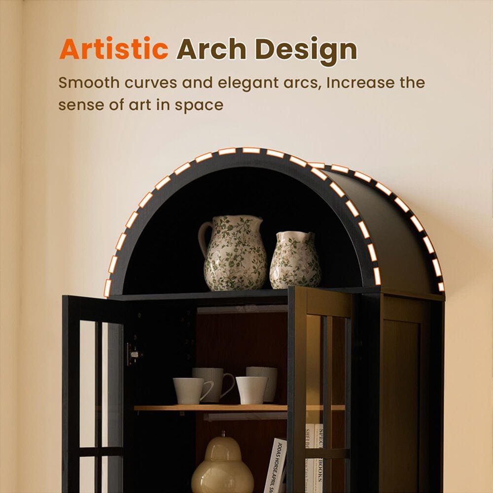 HOMLUX Arched Storage Cabinet with LED Induction Lights in Black, , large