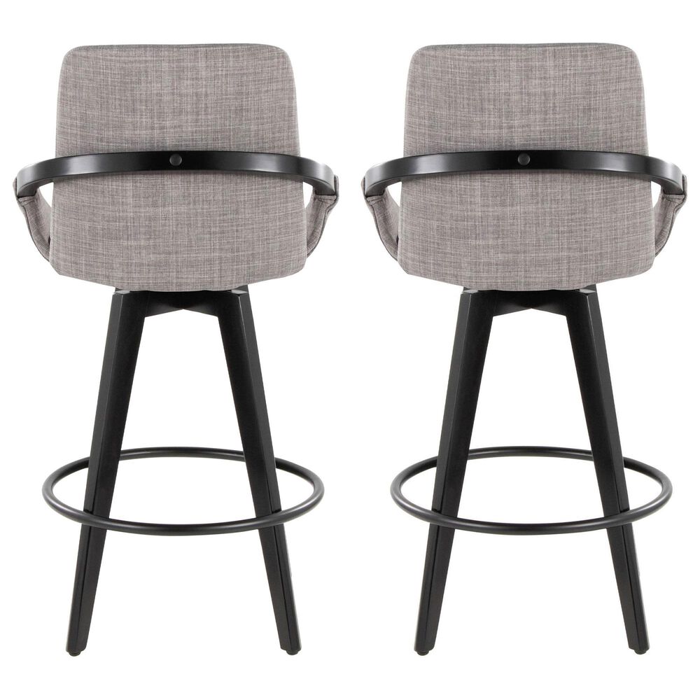 LumiSource Cosmo 26" Swivel Counter Stool with Grey Upholstery in Black (Set of 2), , large