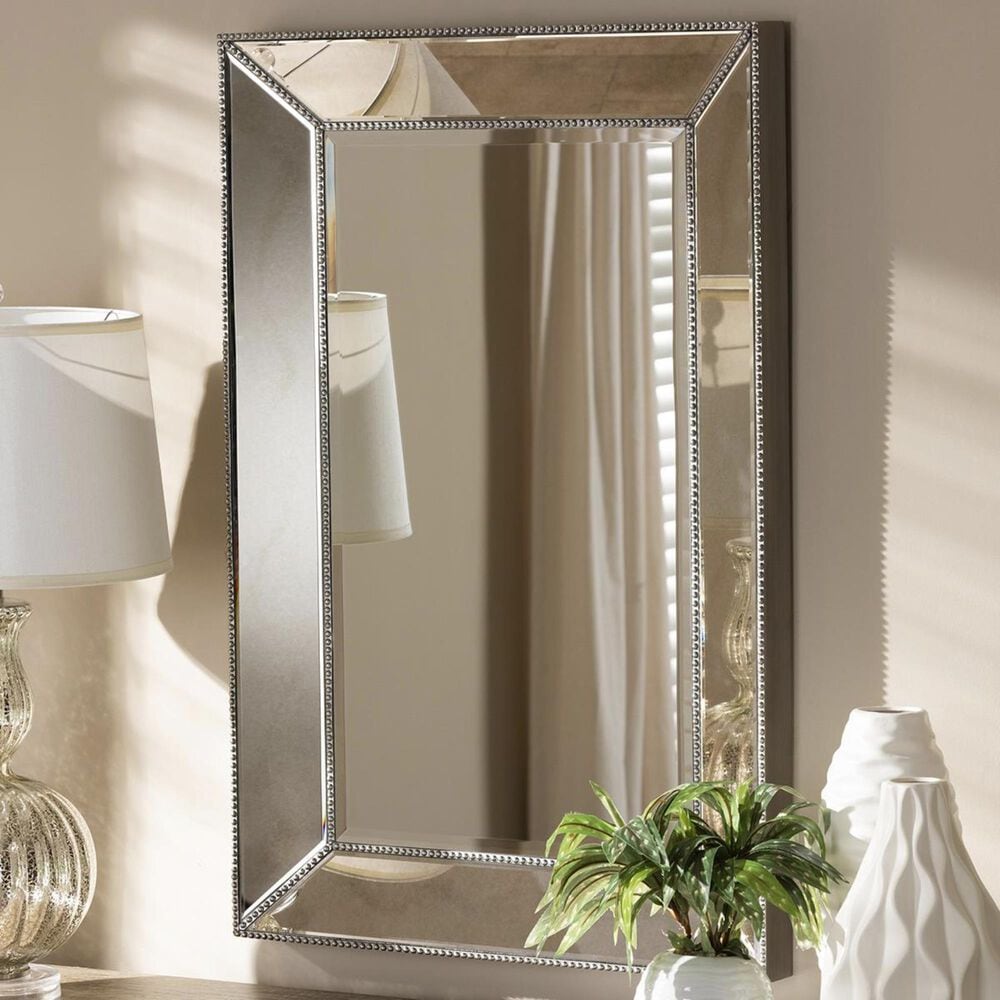 Baxton Studio Emelie Accent Wall Mirror in Antique Silver, , large