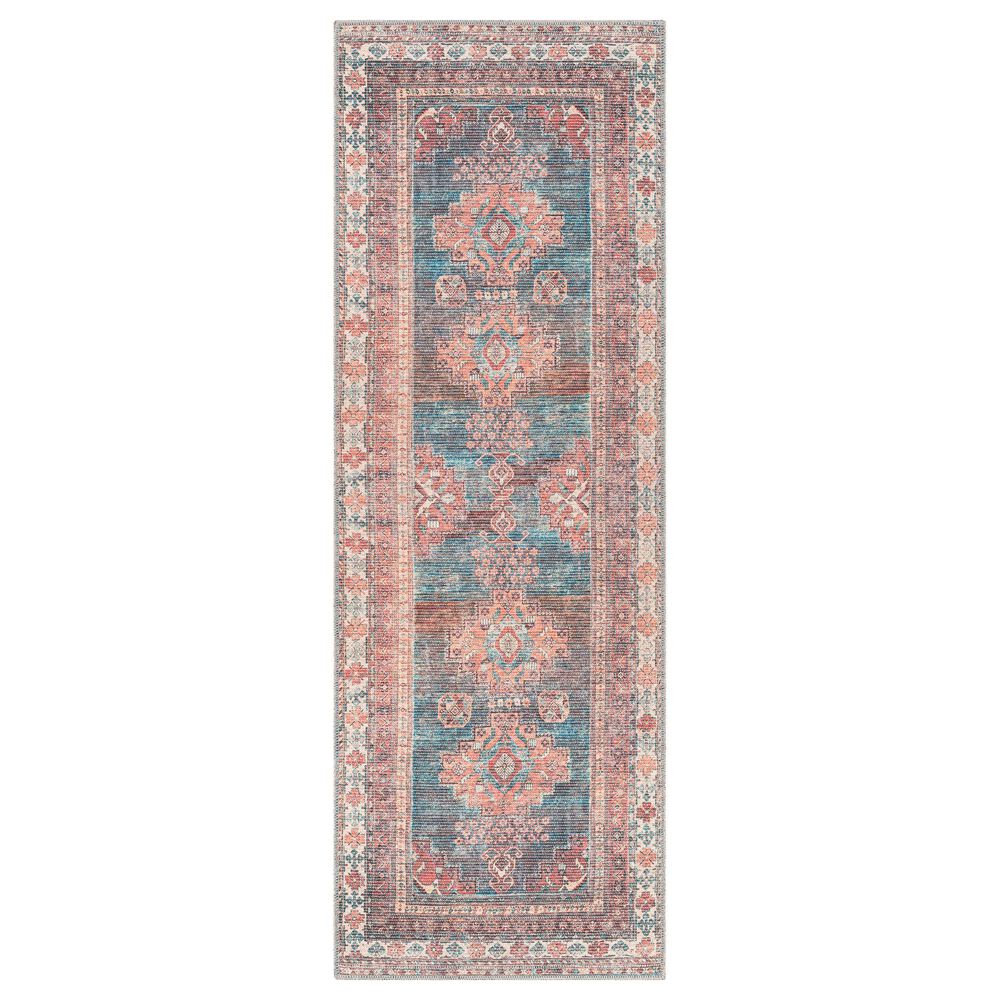 Surya Colin 2"7" x 7"3" Blue, Dusty Coral, Brick Red, Dark Brown and Cream Runner, , large