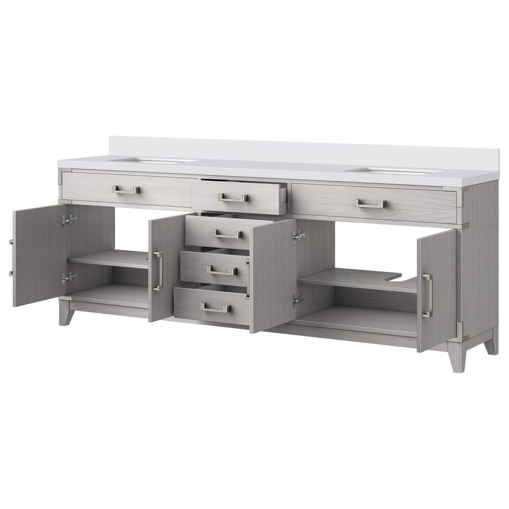 Lexora Home Laurel 84&quot; Double Bathroom Vanity in White Oak with White Quartz Top and Rectangular Sinks, , large