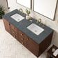 James Martin Vanities Amberly 60" Double Bathroom Vanity in Mid-Century Walnut with 3 cm Parisien Bleu Quartz Top and Rectangular Sinks, , large