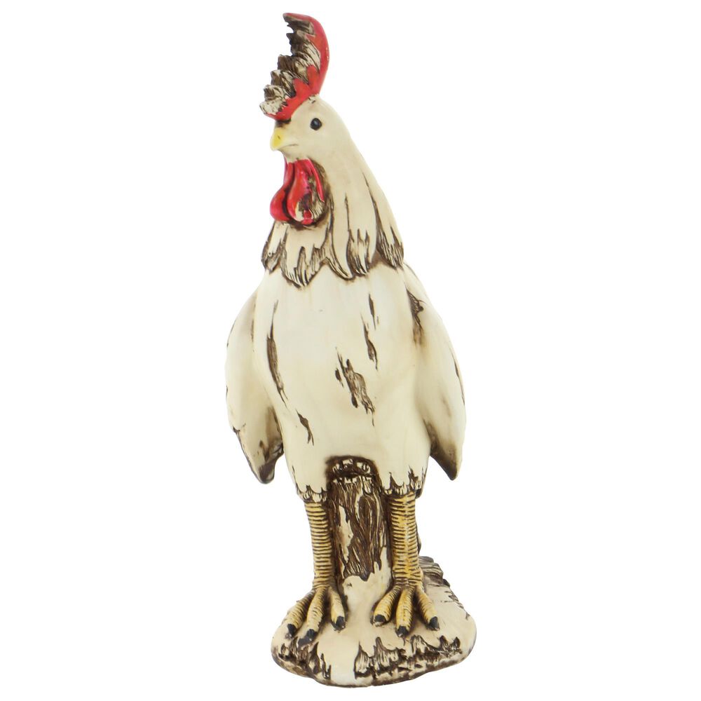 Maple and Jade 15&quot; Farmhouse Rooster Garden Sculpture in Distressed White, Red, Yellow and Brown, , large