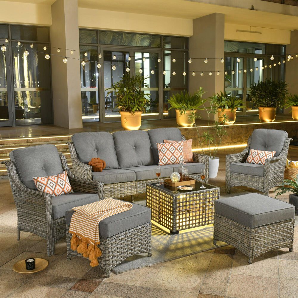 HOMLUX 6-Piece Patio Conversation Set with Coffee Table in Dark Grey, , large