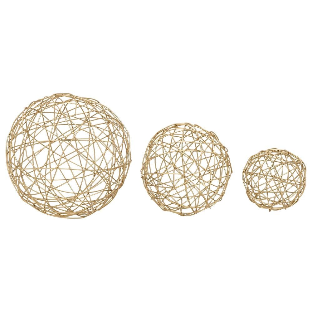 Maple and Jade 8" Geometric Sphere Sculpture in Gold (Set of 3), , large