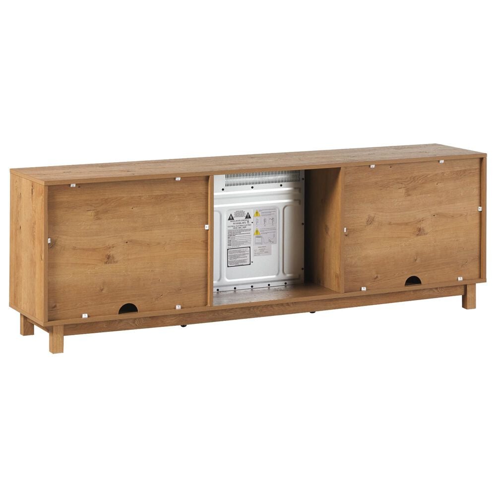 Walker Edison Arundo 70&quot; TV Stand with Freestanding Electric Fireplace in English Oak, , large