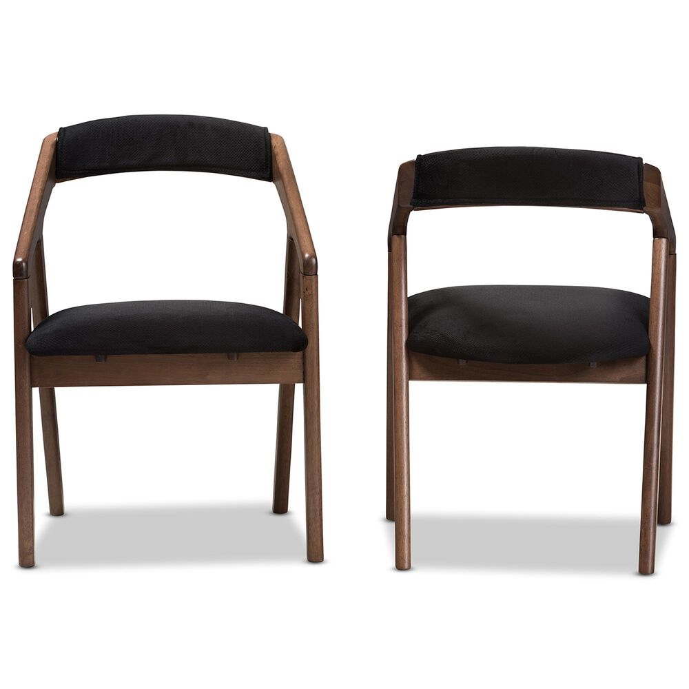 Baxton Studio Wendy Arm Chair with Black Cushion in Walnut Brown (Set of 2), , large