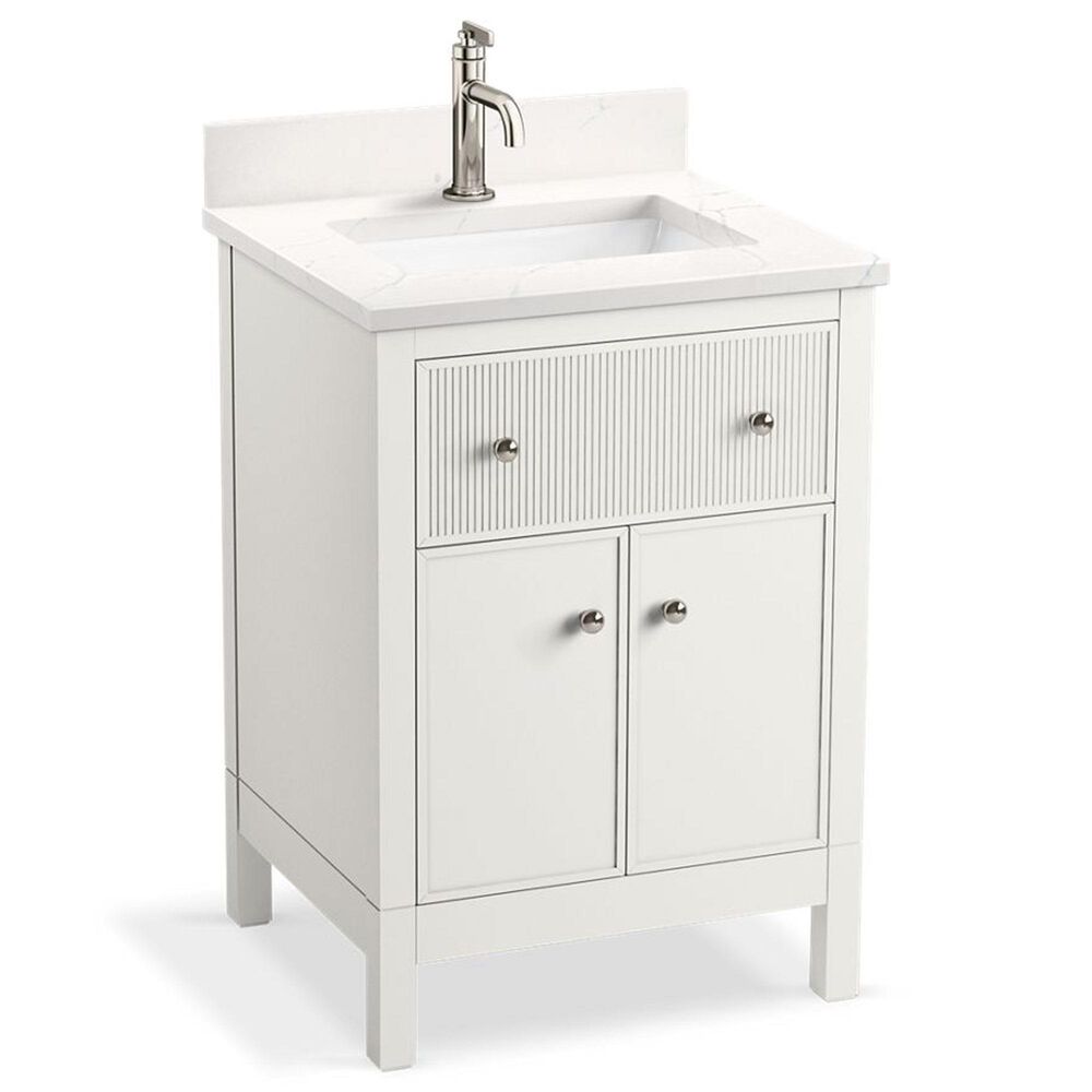 Kohler Malin 24" Single Bathroom Vanity in White with Single Hole 3 cm White Quartz Top and Rectangular Sink, , large