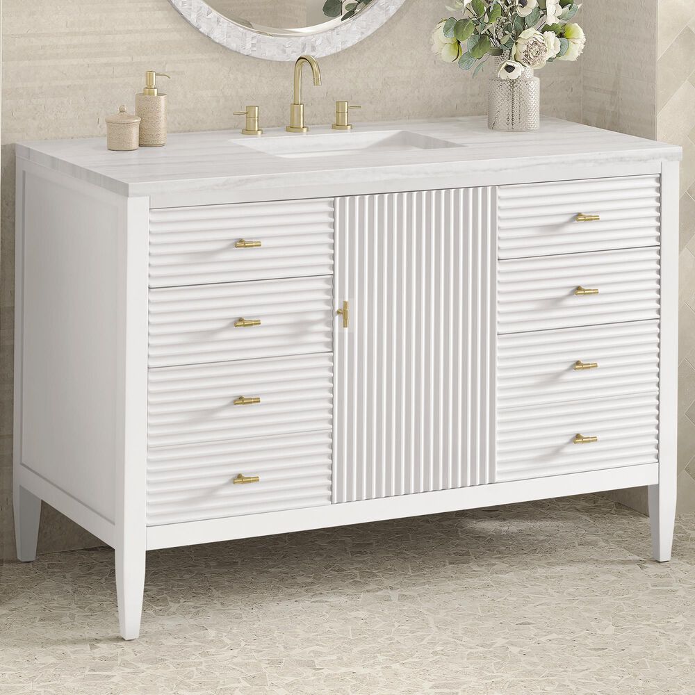 James Martin Vanities Myrrin 48&quot; Vanity in Bright White with 3cm Arctic Fall Solid Surface Top, , large