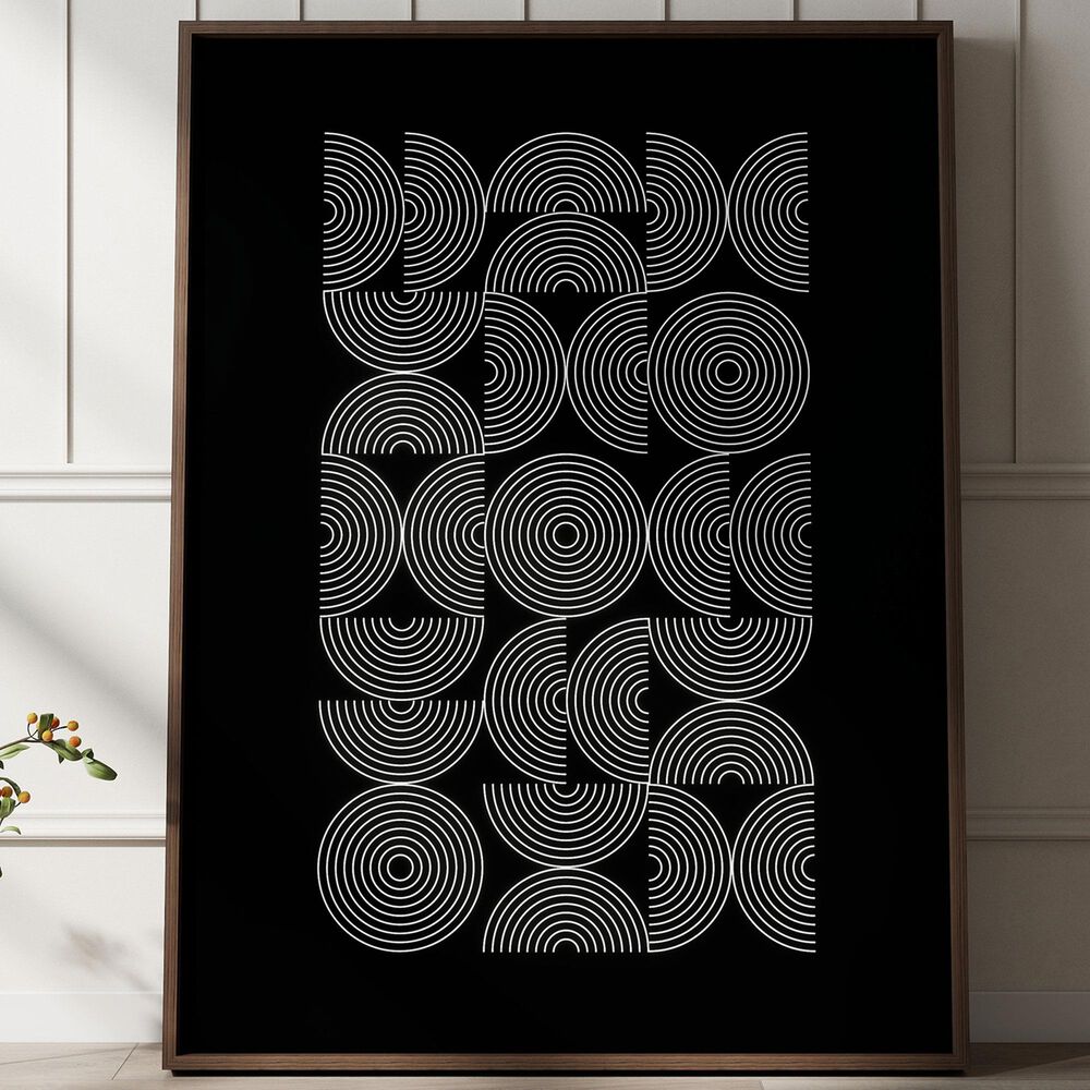 HOMLUX 24" x 18" Circles Canvas Art in Black and White, , large