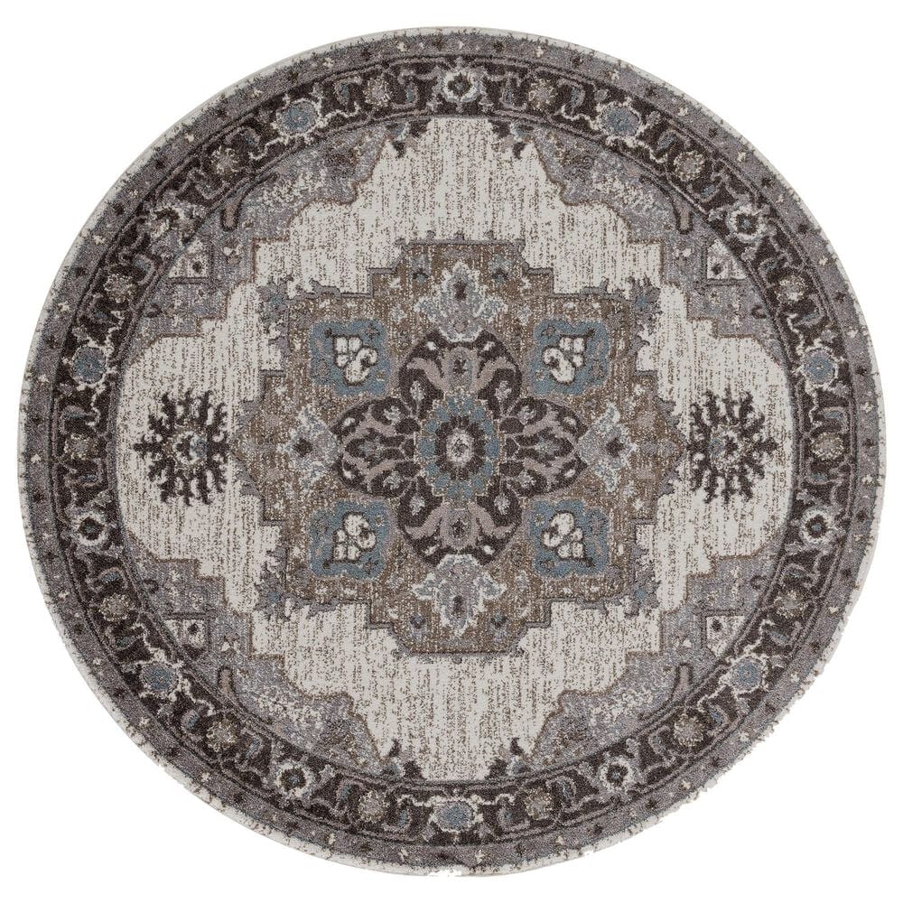 Amer Rugs Alexandria 6&#39;7&quot; Round Ivory and Stone Gray Area Rug, , large