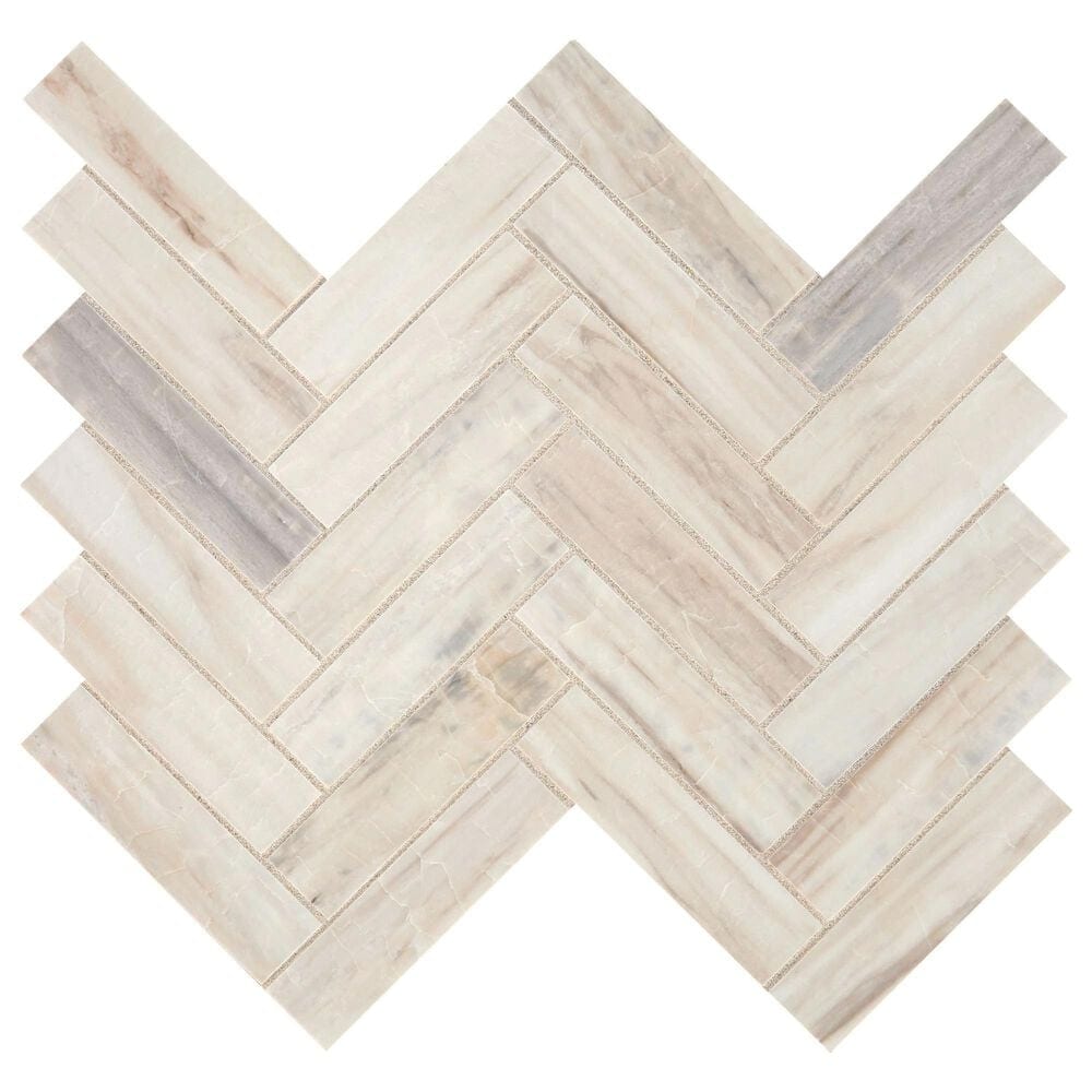 Dal-Tile Fonte Pier White 7.38" x 11.38" Herringbone Natural Stone Mosaic Sheet, , large