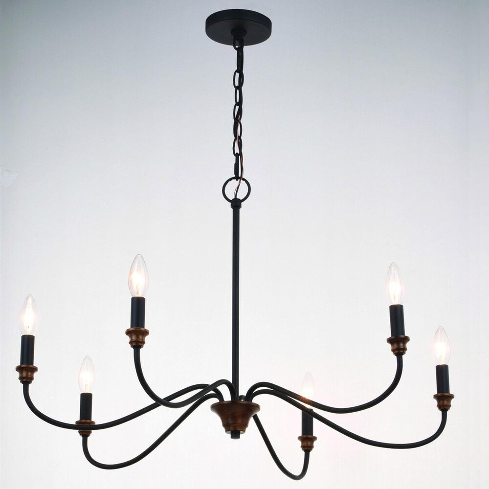 Vaxcel Annabelle 6-Light Chandelier in Matte Black and Brushed Walnut, , large