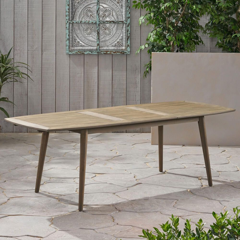 Hearth and Haven Outdoor Acacia Wood Expandable Dining Table in Gray, , large