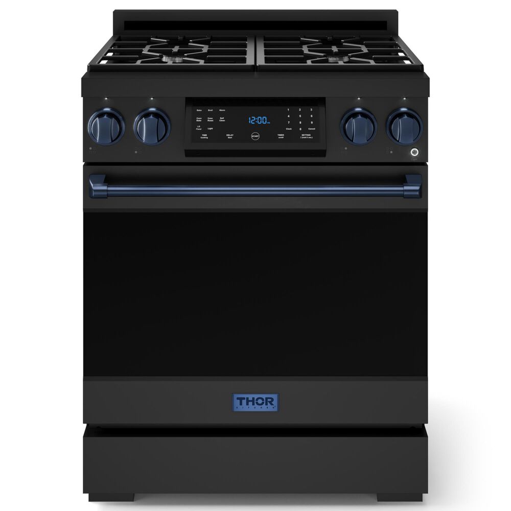 Thor Kitchen Gordon Ramsay 4.55 Cu. Ft. 30" Professional Natural Gas Range with Navy Blue Handle Kit in Black, , large