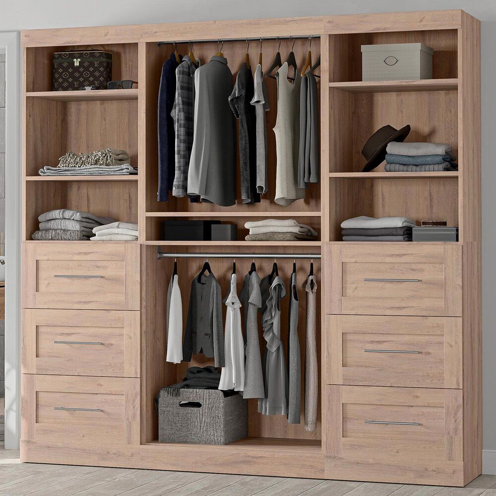 Bestar Pur 86 Closet Organizer with 6-Drawer in Rustic Brown