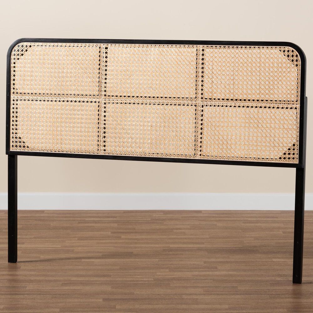 Baxton Studio Lainer Queen Panel Headboard in Black and Natural Brown, , large