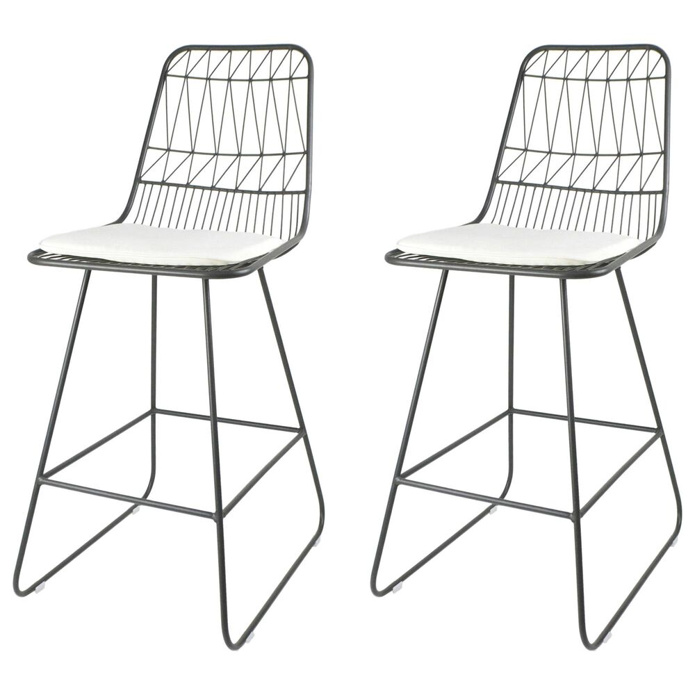 Hearth and Haven Niez Outdoor Counter Stool with Ivory Cushion in Gray &#40;Set of 2&#41;, , large