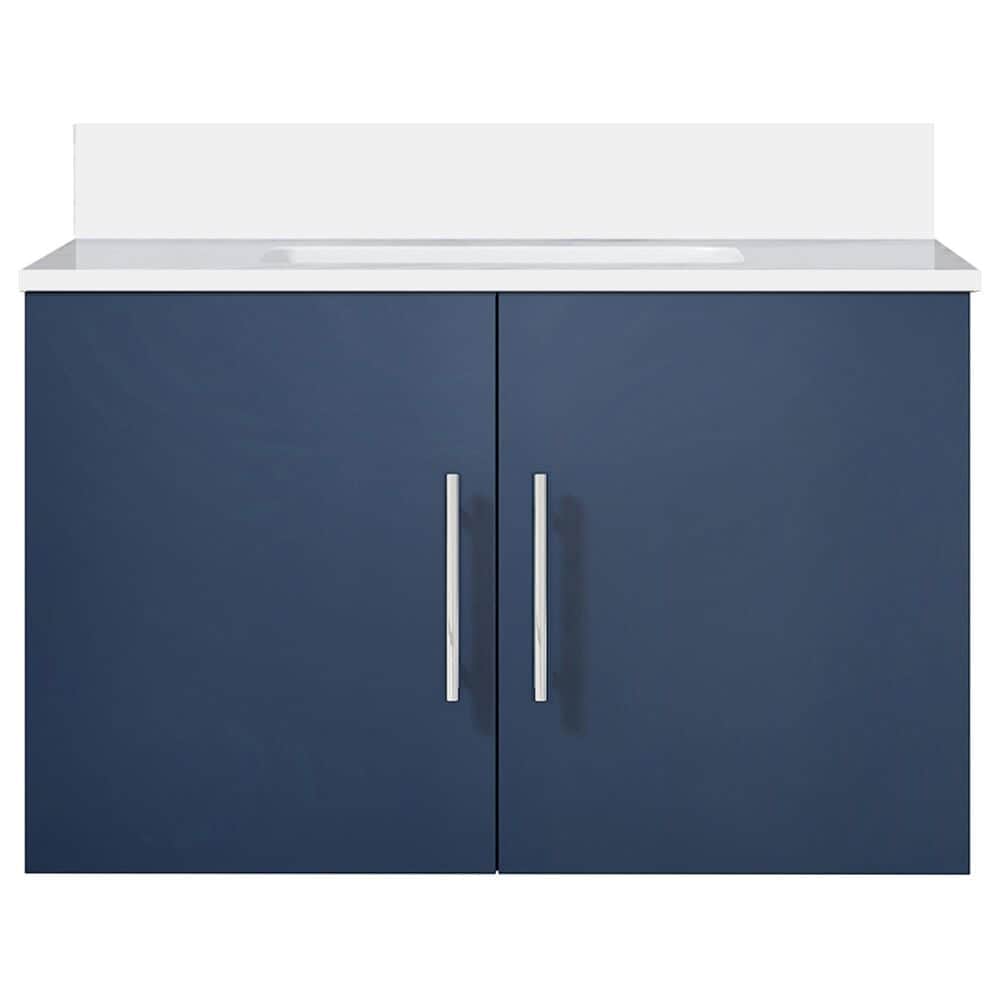 Lexora Home Geneva 30&quot; Single Bathroom Vanity in Navy Blue with 2 cm White Cultured Marble Top and Rectangular Sink, , large