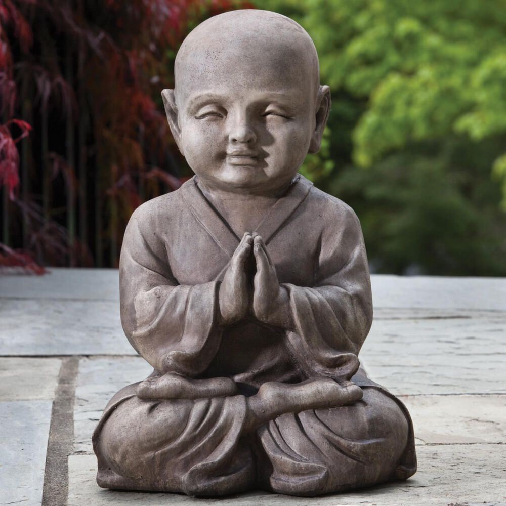 Alfresco Home Praying Buddha Patio Statue in Antique Brown, , large