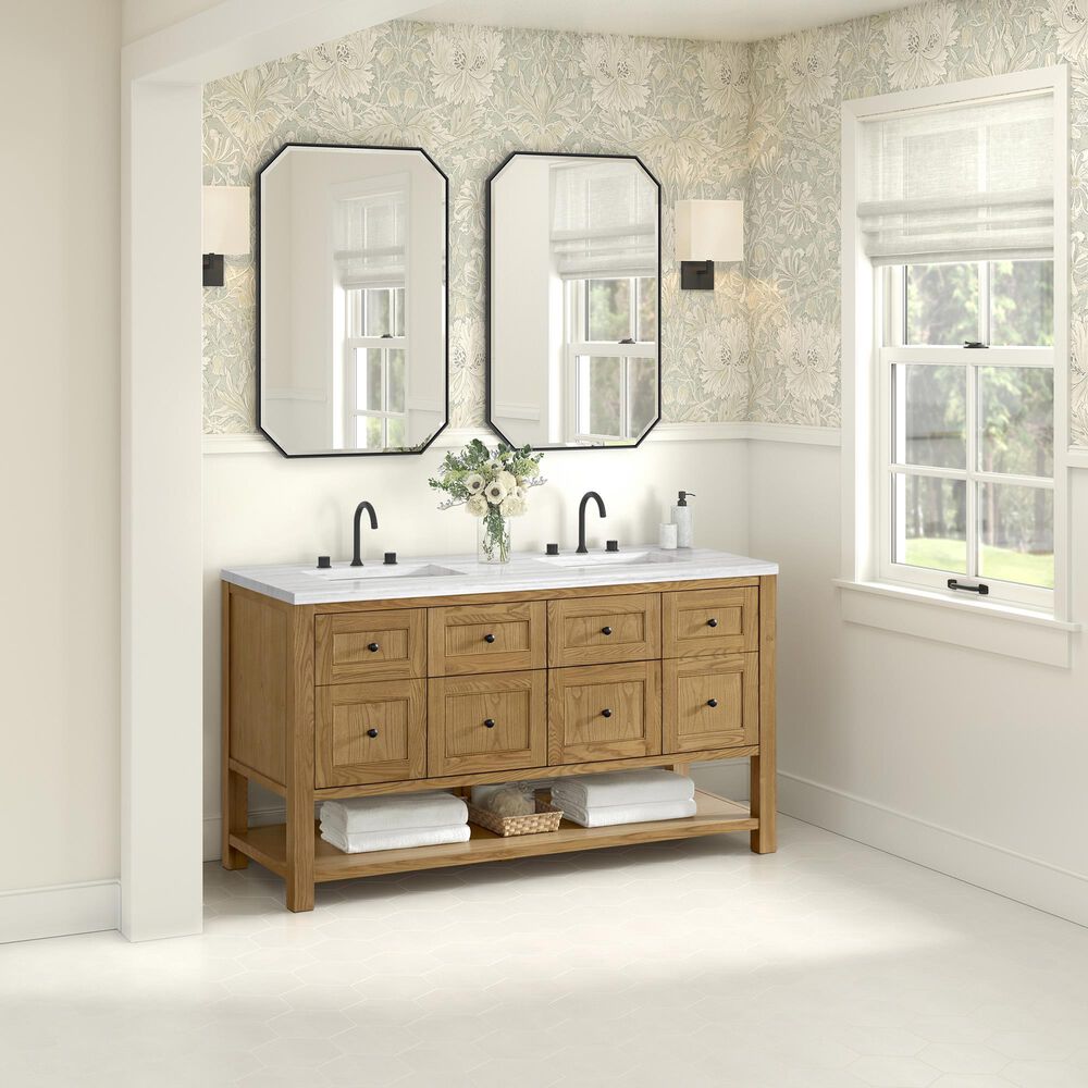 James Martin Vanities Breckenridge 60&quot; Double Bathroom Vanity in Light Natural Oak with 3 cm Arctic Fall Solid Surface Top and Rectangular Sinks, , large