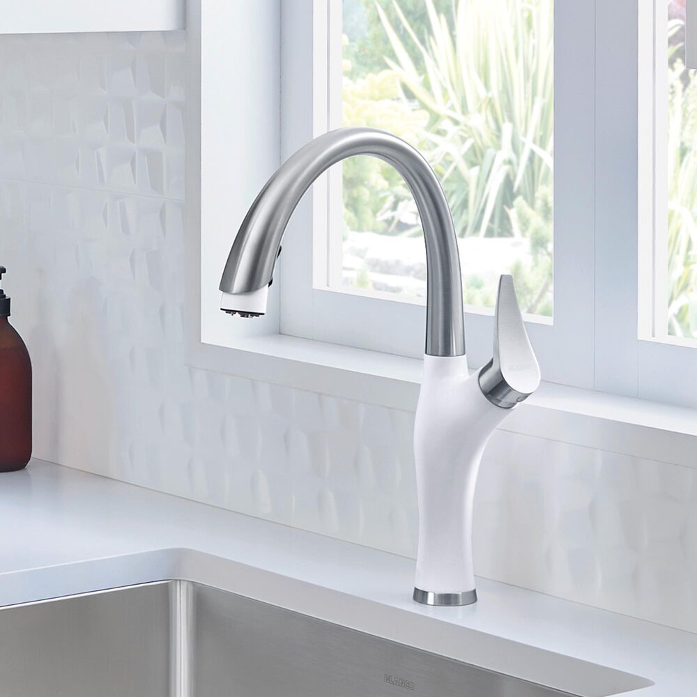 Blanco Artona Pull-Down Kitchen Faucet 1.5 GPM in PVD Steel and White, , large