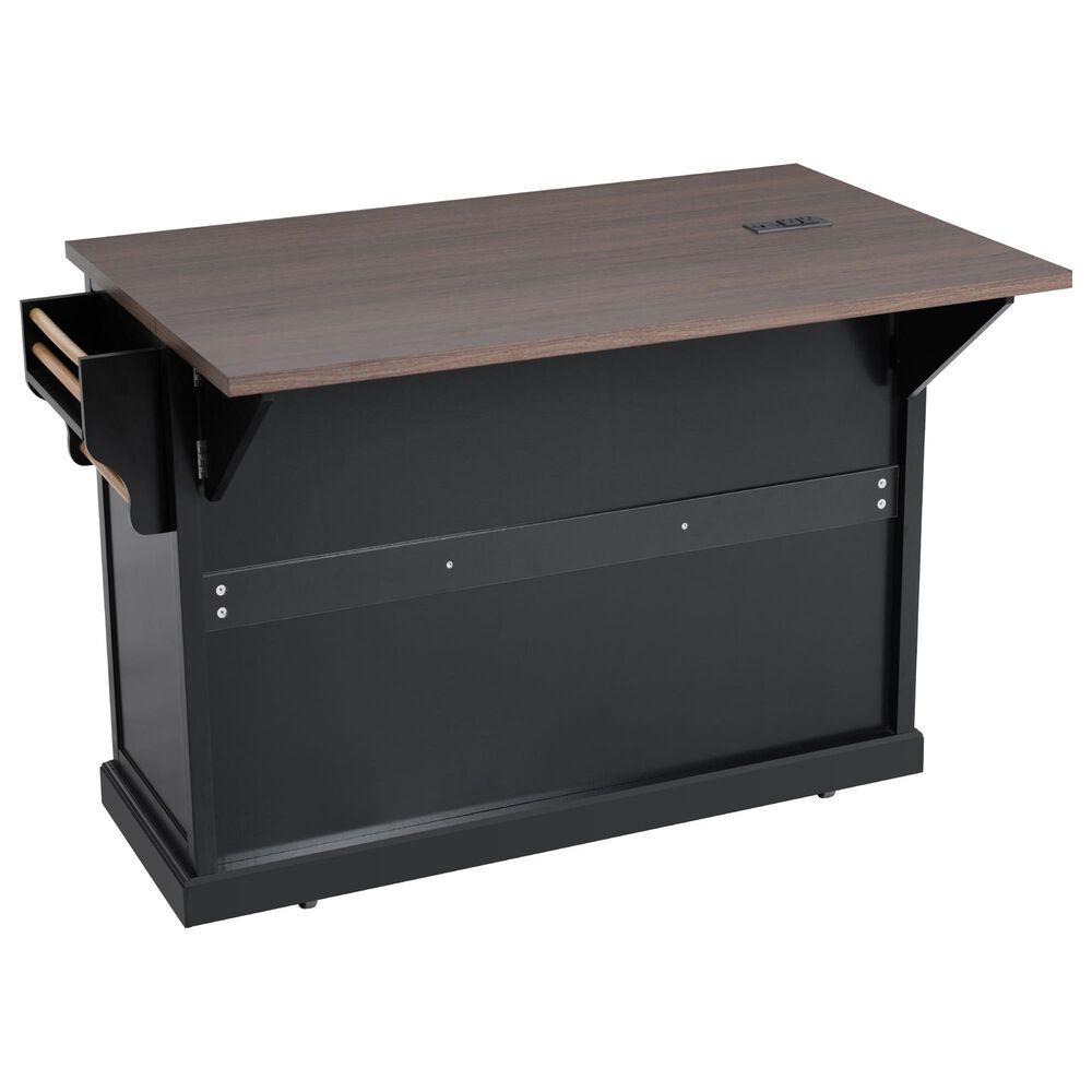 HOMLUX 54.9" Kitchen Island with Drop Leaf in Black and Brown, , large
