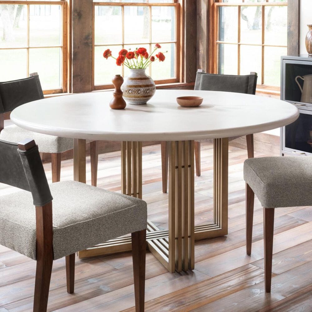 Four Hands Everett Mia Dining Table in Antique Brass and Parchment White - Table Only, , large
