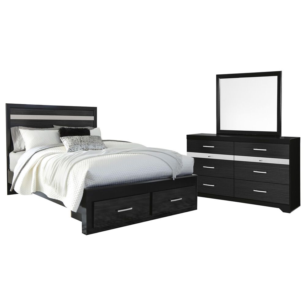 Signature Design by Ashley Starberry 3 Piece Queen Storage Bedroom Set in Black and Silvertone, , large