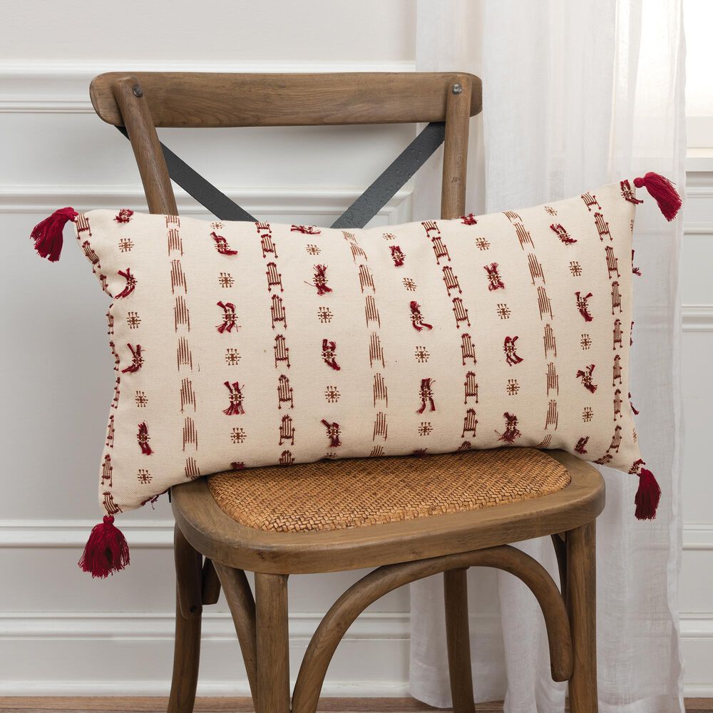Rizzy Home Geometric 14" x 26" Down Filled Pillow in Natural and Red, , large