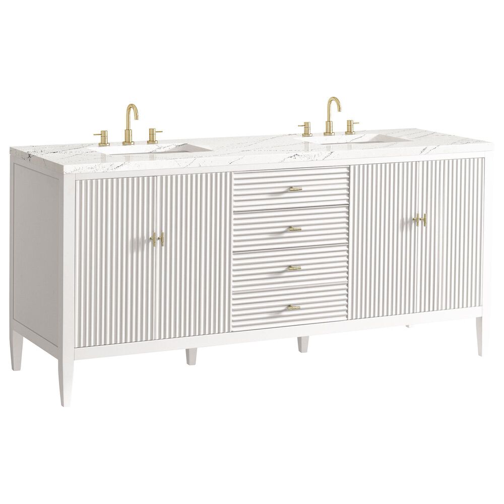 James Martin Vanities Myrrin 72" Double Vanity in Bright White with 3 cm Ethereal Noctis Quartz Top, , large
