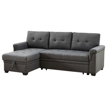 HOMLUX 84"W Reversible Linen Sleeper Sectional Sofa with Storage Chaise, in Dark Gray, , large