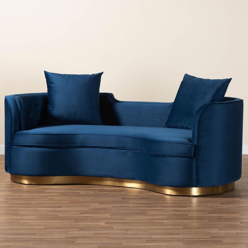 Baxton Studio Deserae Stationary Sofa in Navy Blue Velvet, , large