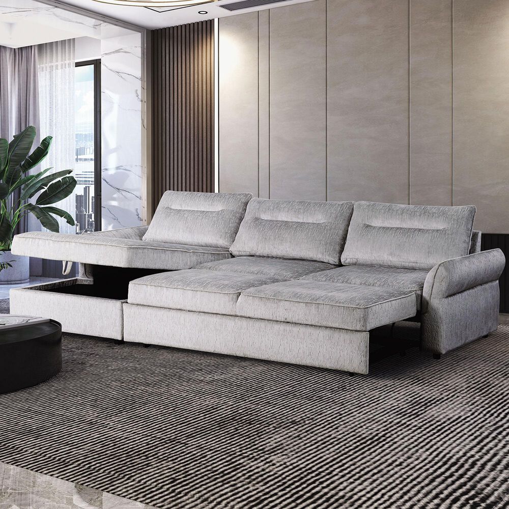Global Furniture USA Sofa Sleeper with Left-Facing Chaise in Grey, , large
