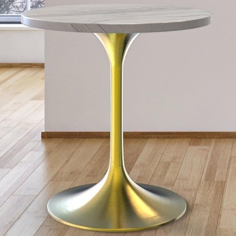 Leisuremod LeisureMod Verve Collection 27 Round Dining Table, Brushed Gold Base with Laminated White Marbleized Top, , large