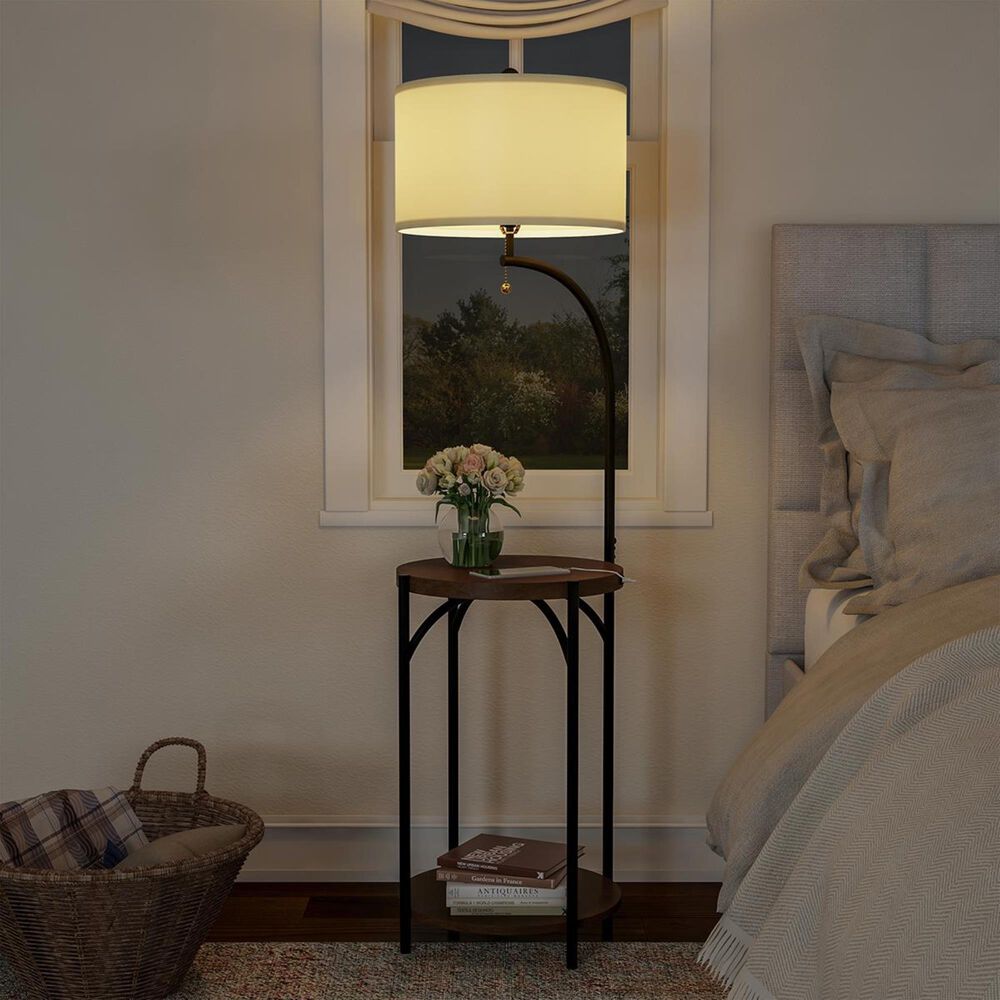 Timberlake Lavish Home Floor Lamp with End Table in Dark Brown, , large
