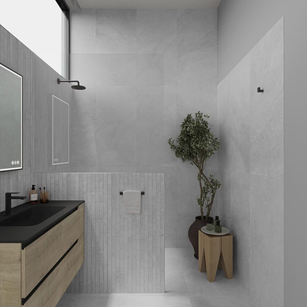 Soho Studio Leno Ribbon Ice Light Gray 24" x 48" Matte Porcelain Tile, , large