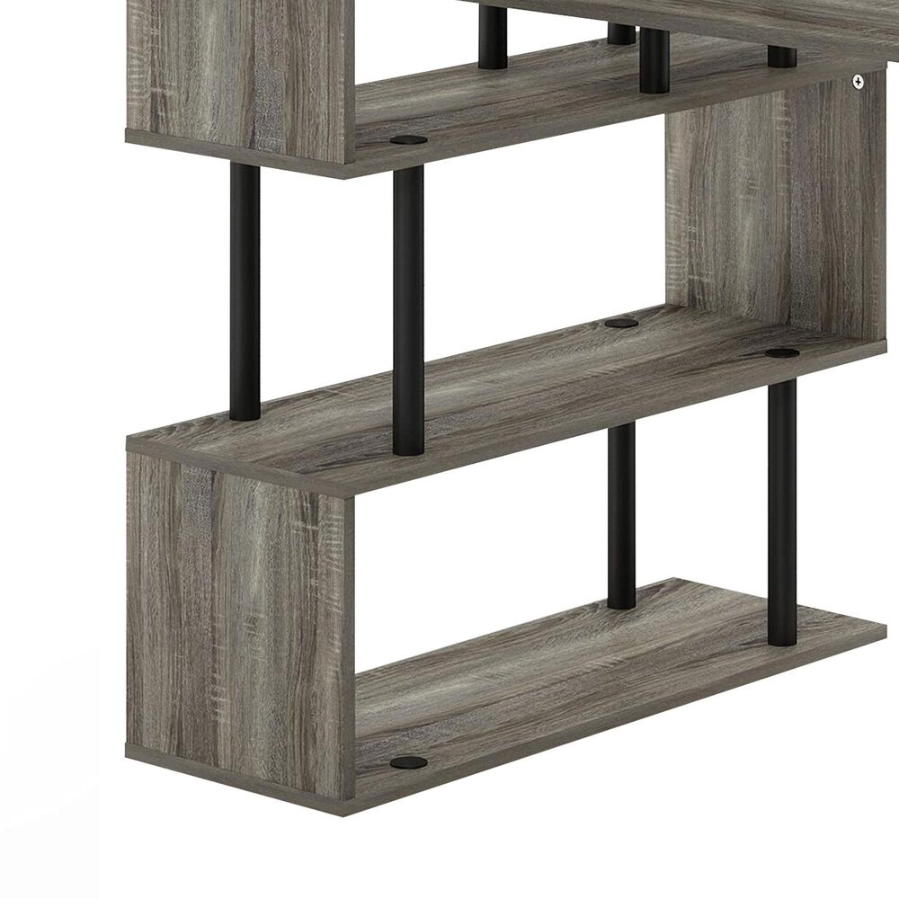 HOMLUX 5-Tier Shelves L-Shape Computer Desk in French Oak Grey and Black, , large
